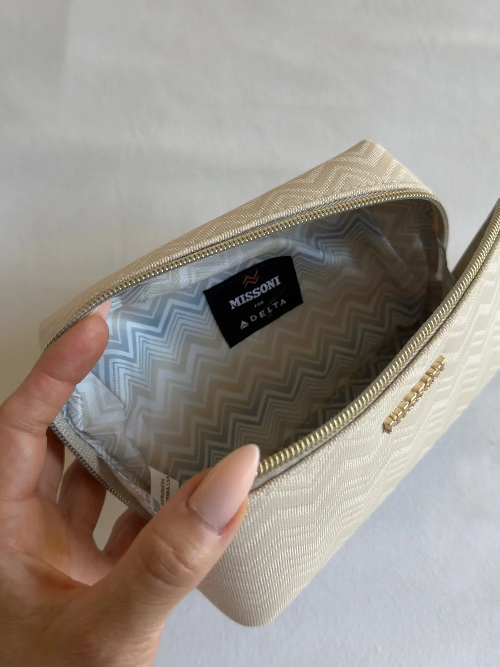 Missoni Cream Chevron Zip Cosmetic Pouch with Gold Logo